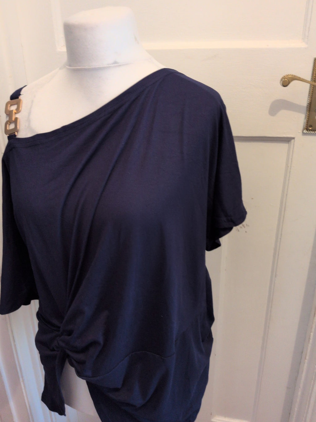 XL Off The Shoulder Ruched Blouse Navy