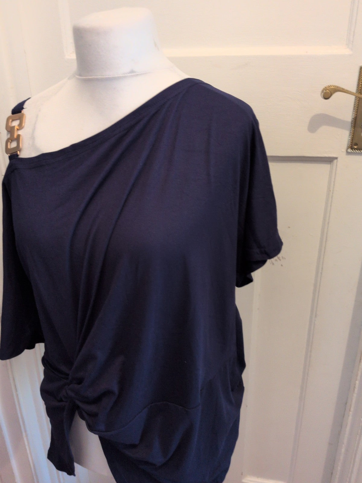 XL Off The Shoulder Ruched Blouse Navy