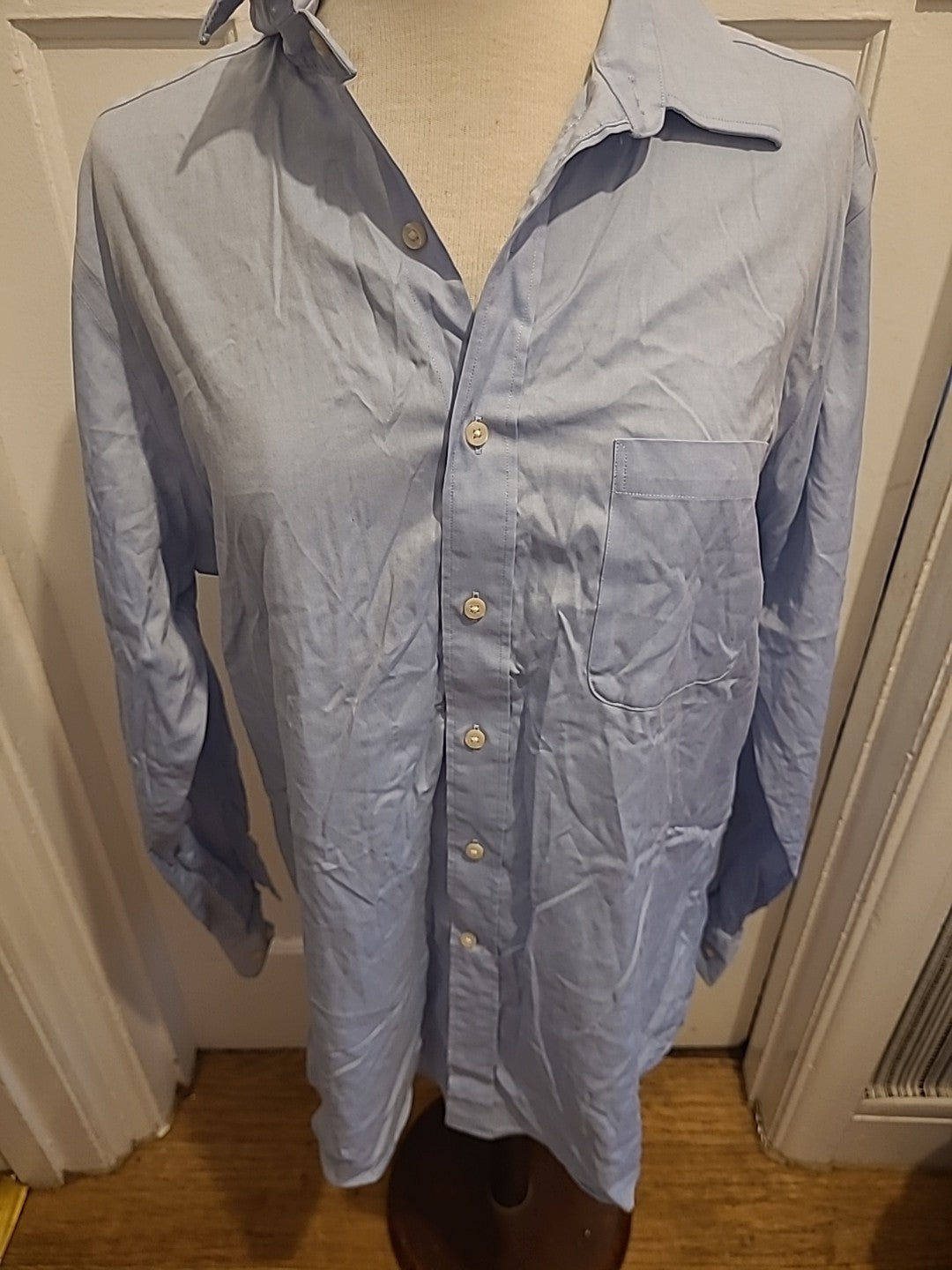 Mens Kirkland Size 16.5" Custom Fit Blue Long Sleeved Shirt