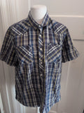 Easy XL Navy Yellow White Check Shirt Sleeve Casual Shirt
