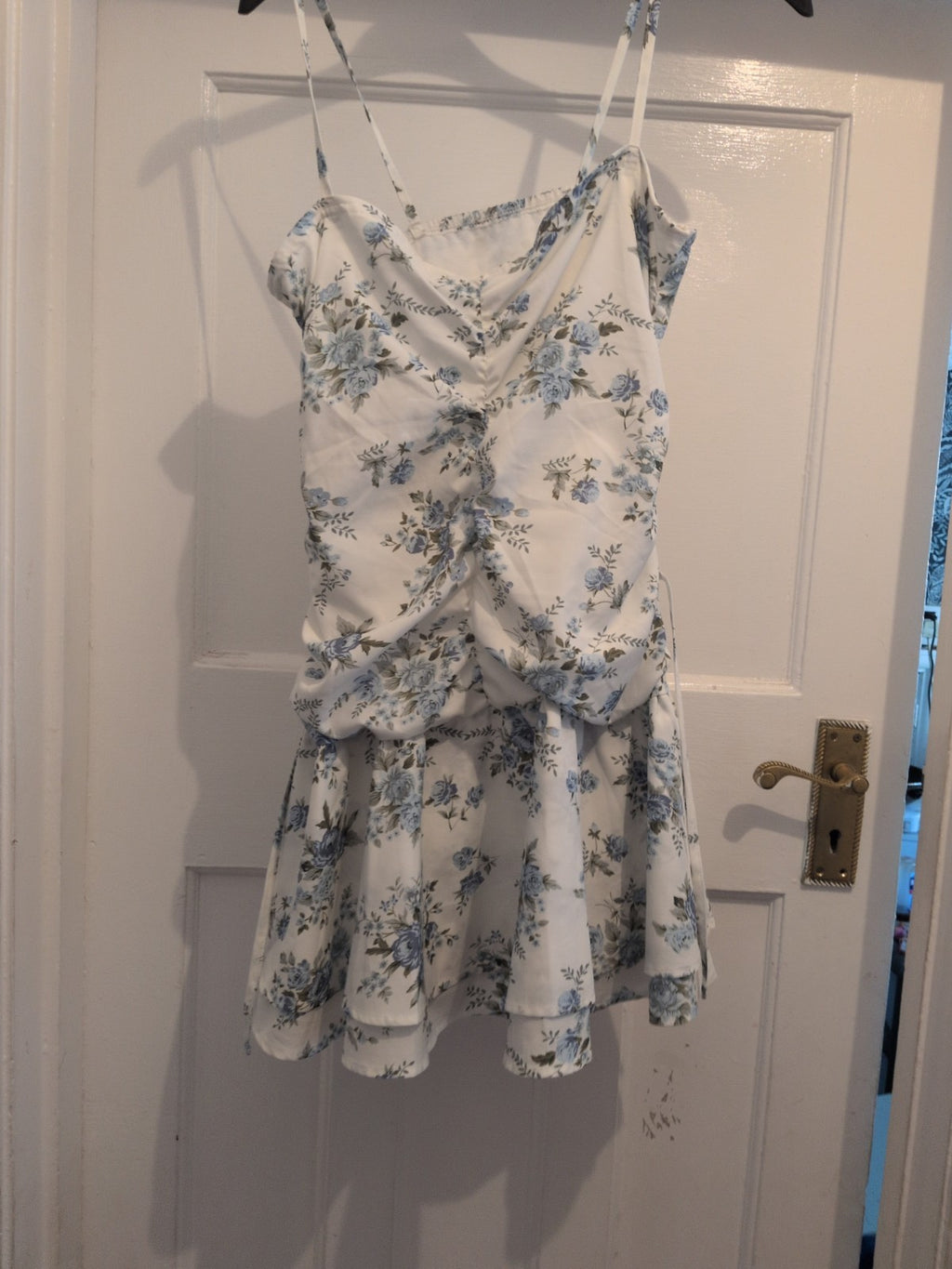 Cider White Lilac And Green Floral Sleeveless Short Dress
