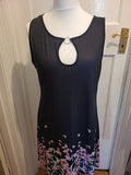 Ladies Size Large Black With Multi Floral Sleeveless Dress