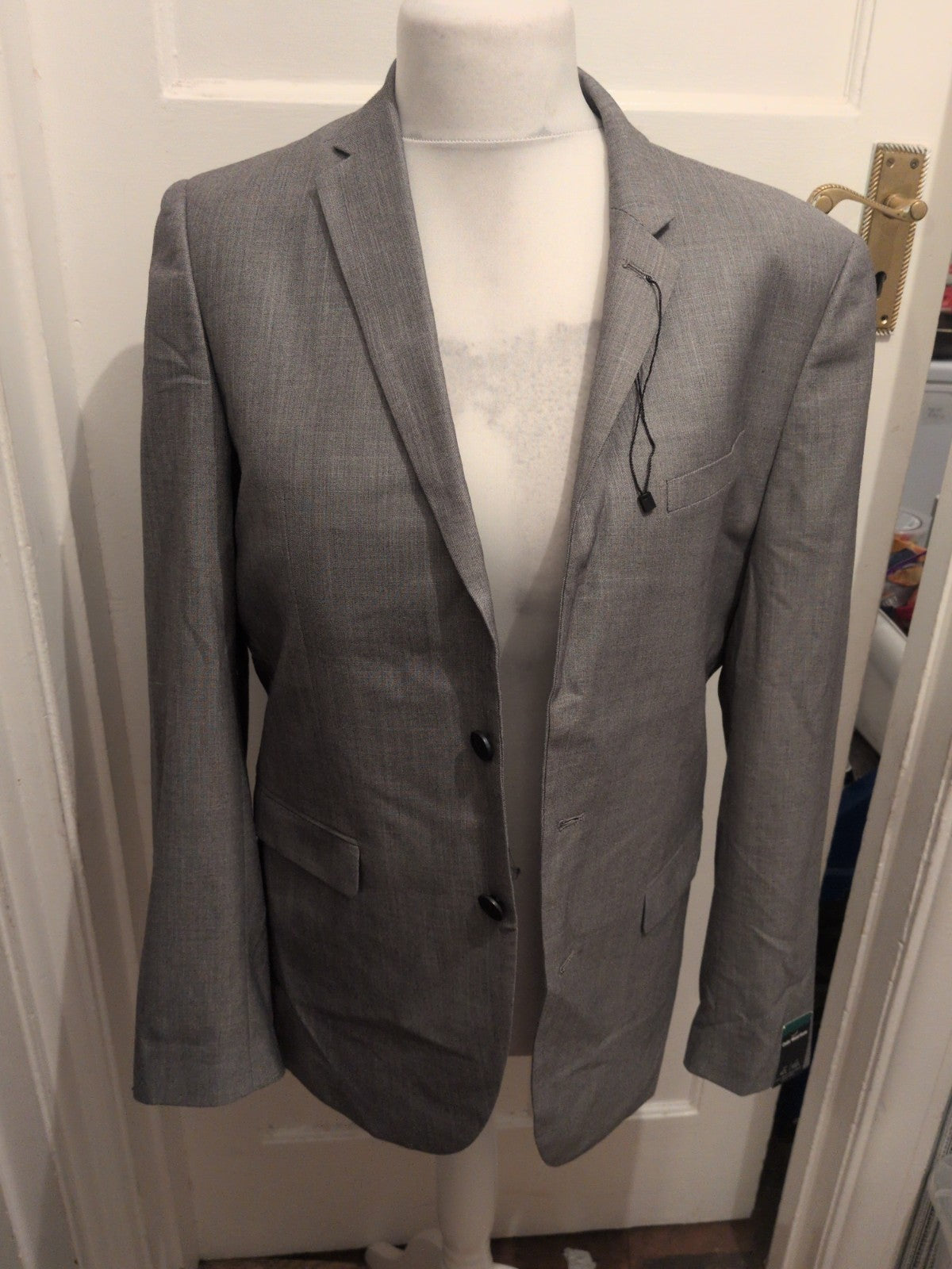 Primark 40 Long Grey With Blue Lining Suit Jacket