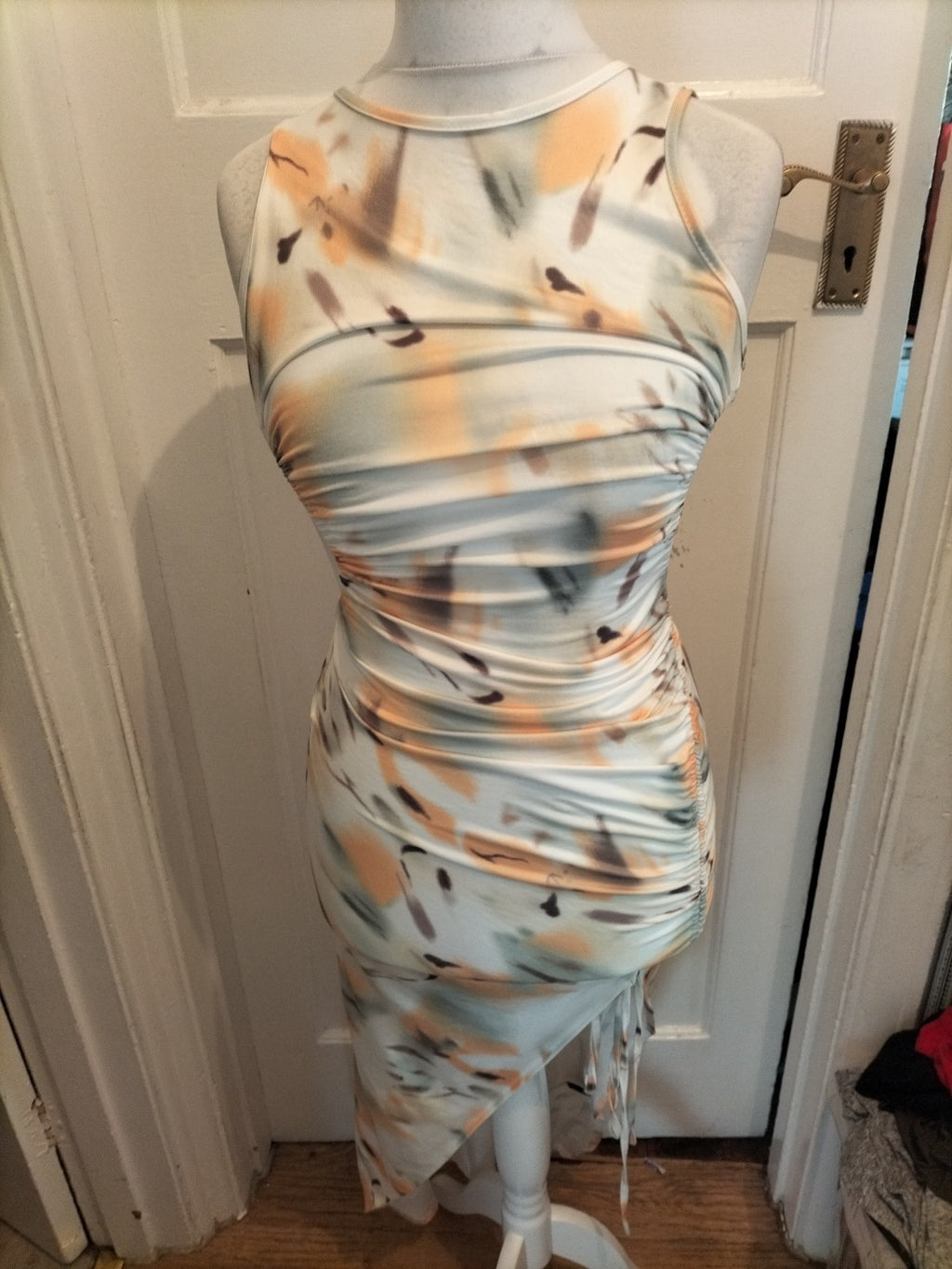 Ladies Shein Size M Yellow Dye Open Back Split Hem Dress