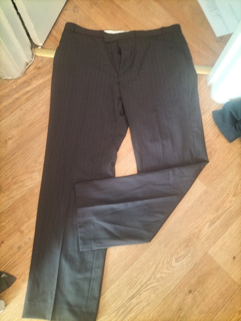 Marks And Spencer 40/33 Brown Pinstripe Wool Blend Trousers