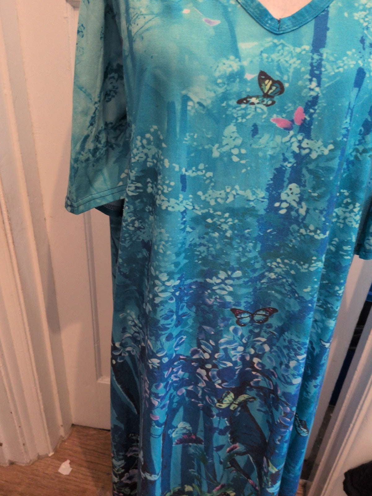 Ladies 7XL Turquoise Floral Short Sleeve Dress Midi