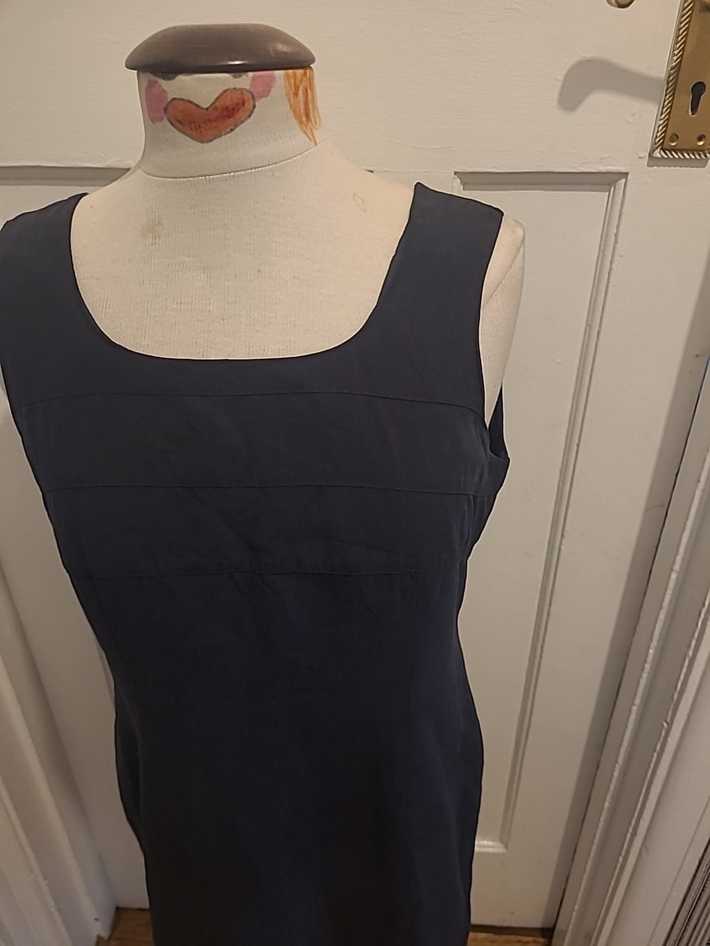 Ladies St Michael Size 12 Navy Lined Rear Split Sleeveless Dress