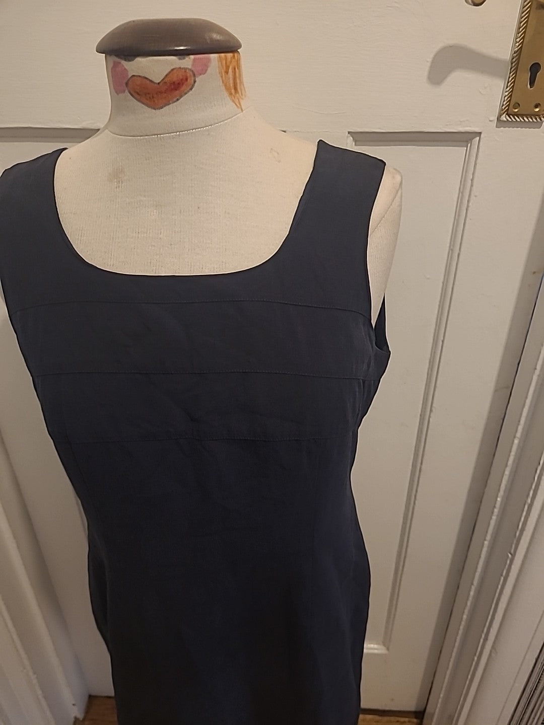 Ladies St Michael Size 12 Navy Lined Rear Split Sleeveless Dress