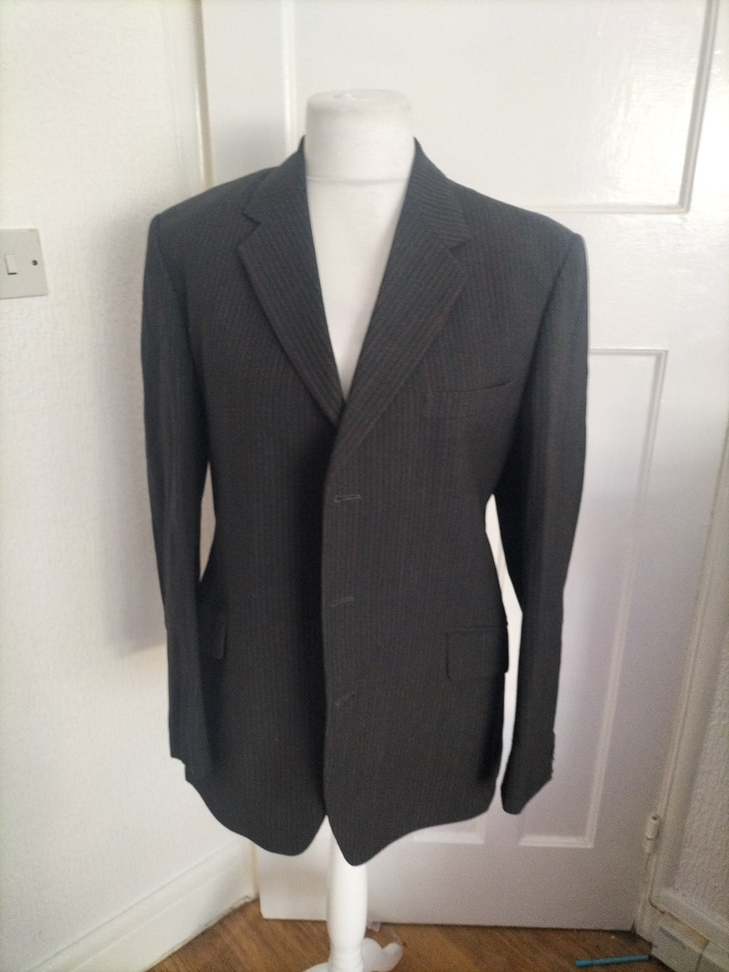 Mens Hodges Size XL Black Pintsripe Suit Jacket