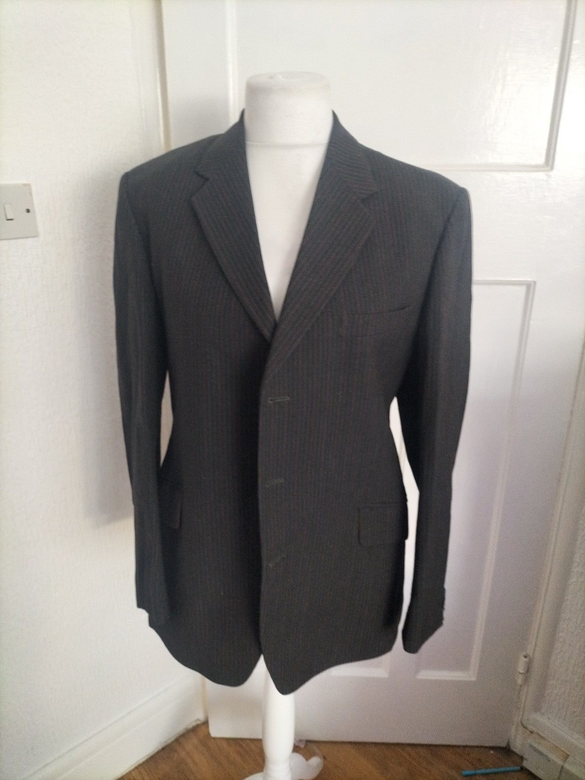 Mens Hodges Size XL Black Pintsripe Suit Jacket