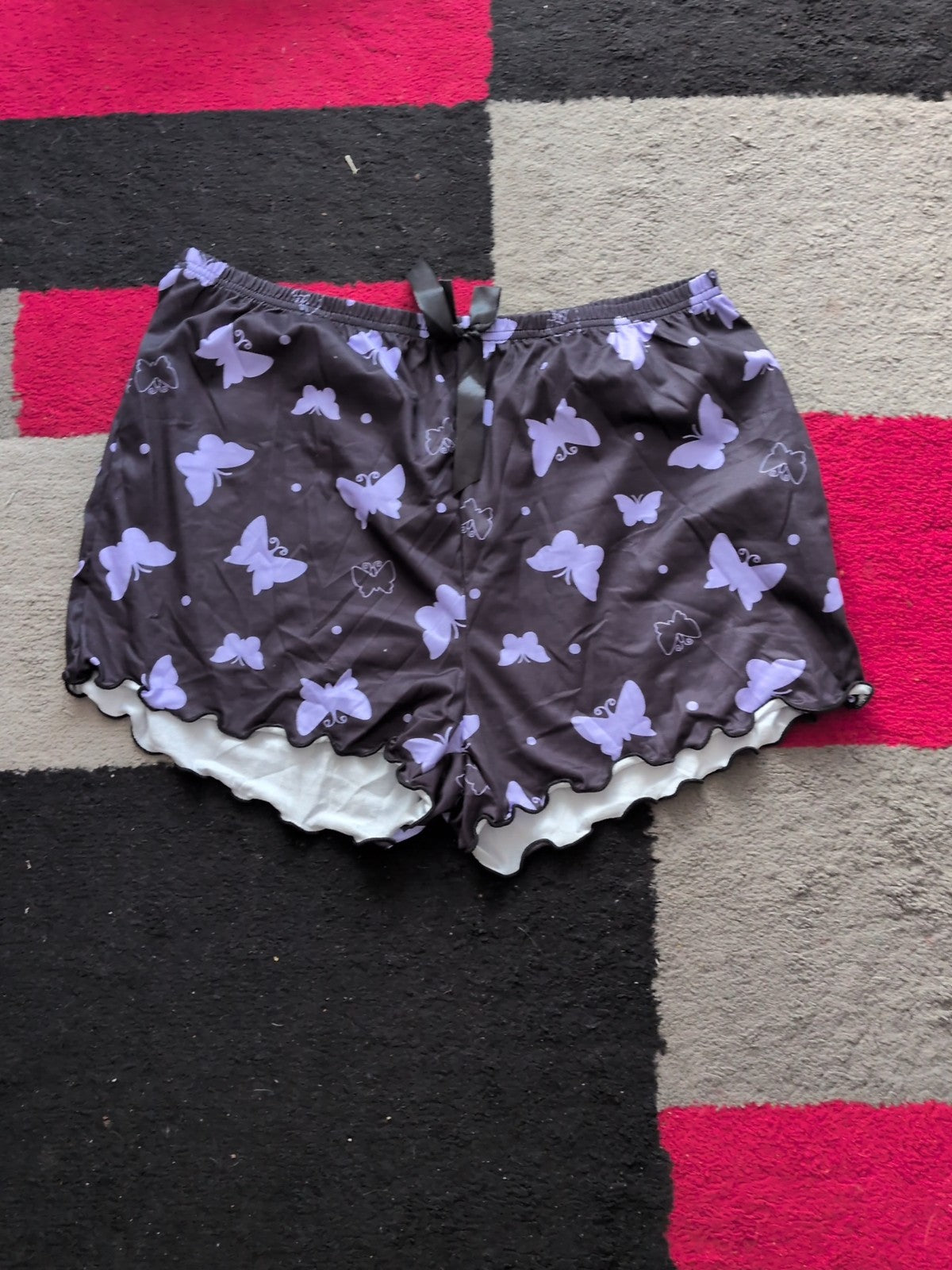 2XL Black And Purple Elasticated Butterfly Sleep Shorts
