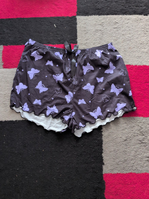 2XL Black And Purple Elasticated Butterfly Sleep Shorts