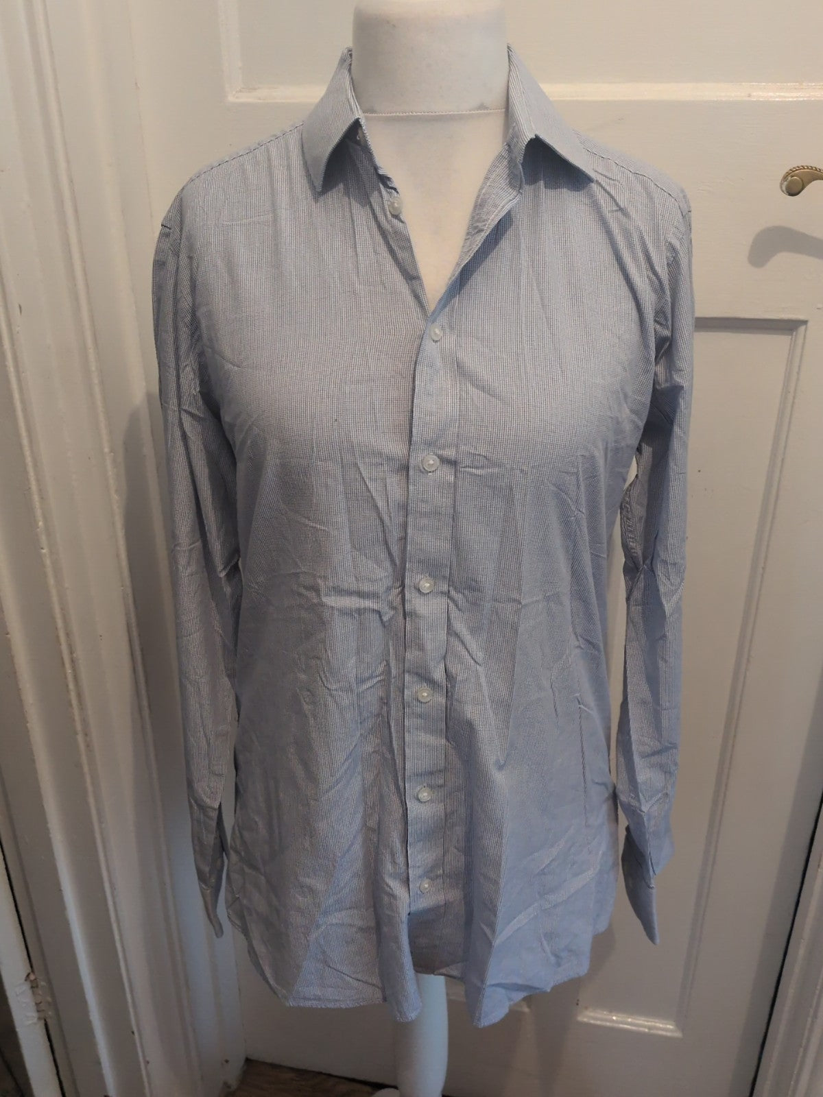 John Lewis 16" Blue And White Long Sleeve Tailored Fit Shirt