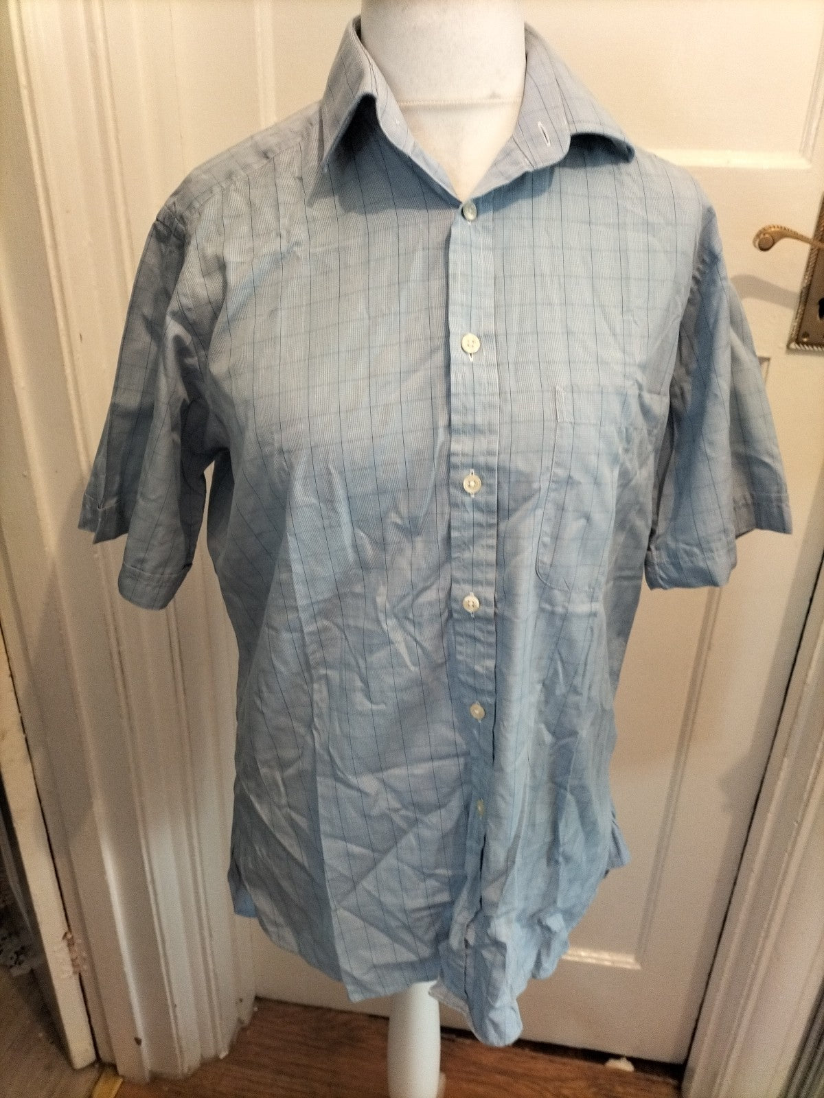 Mens Charles Tyrwhitt Size 15" Blue Check Short Sleeved Shirt