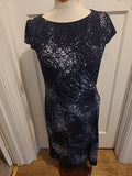 Ladies Marks And Spencer Size 14 Navy Short Sleeved Lined Dress