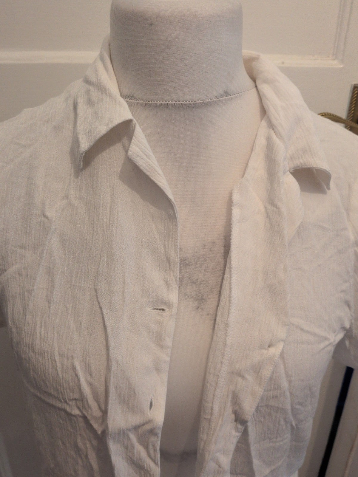 Dorothy Perkins 14 White Short Sleeve Collared Buttoned Blouse