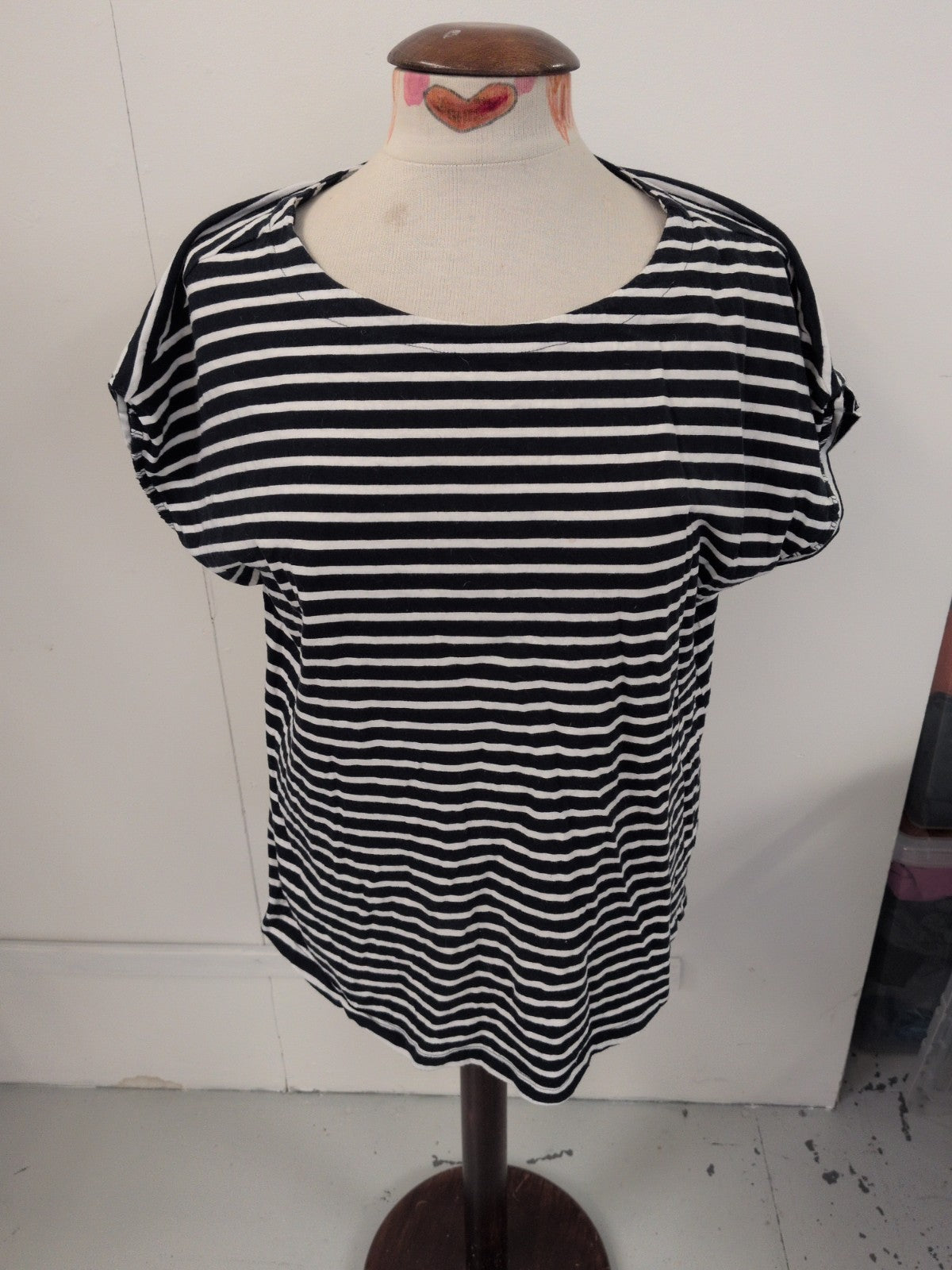 Next Large Navy Stripe Cap Sleeve T-shirt