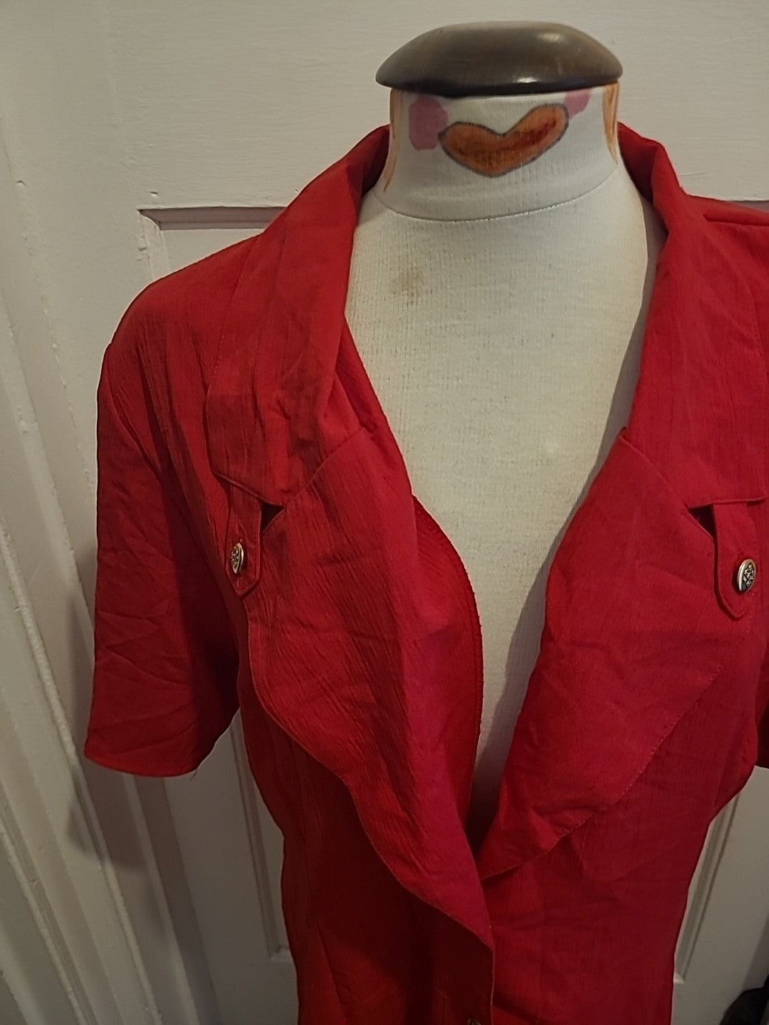 Ladies Essence Size 20 Red Short Sleeved Buttoned Blouse