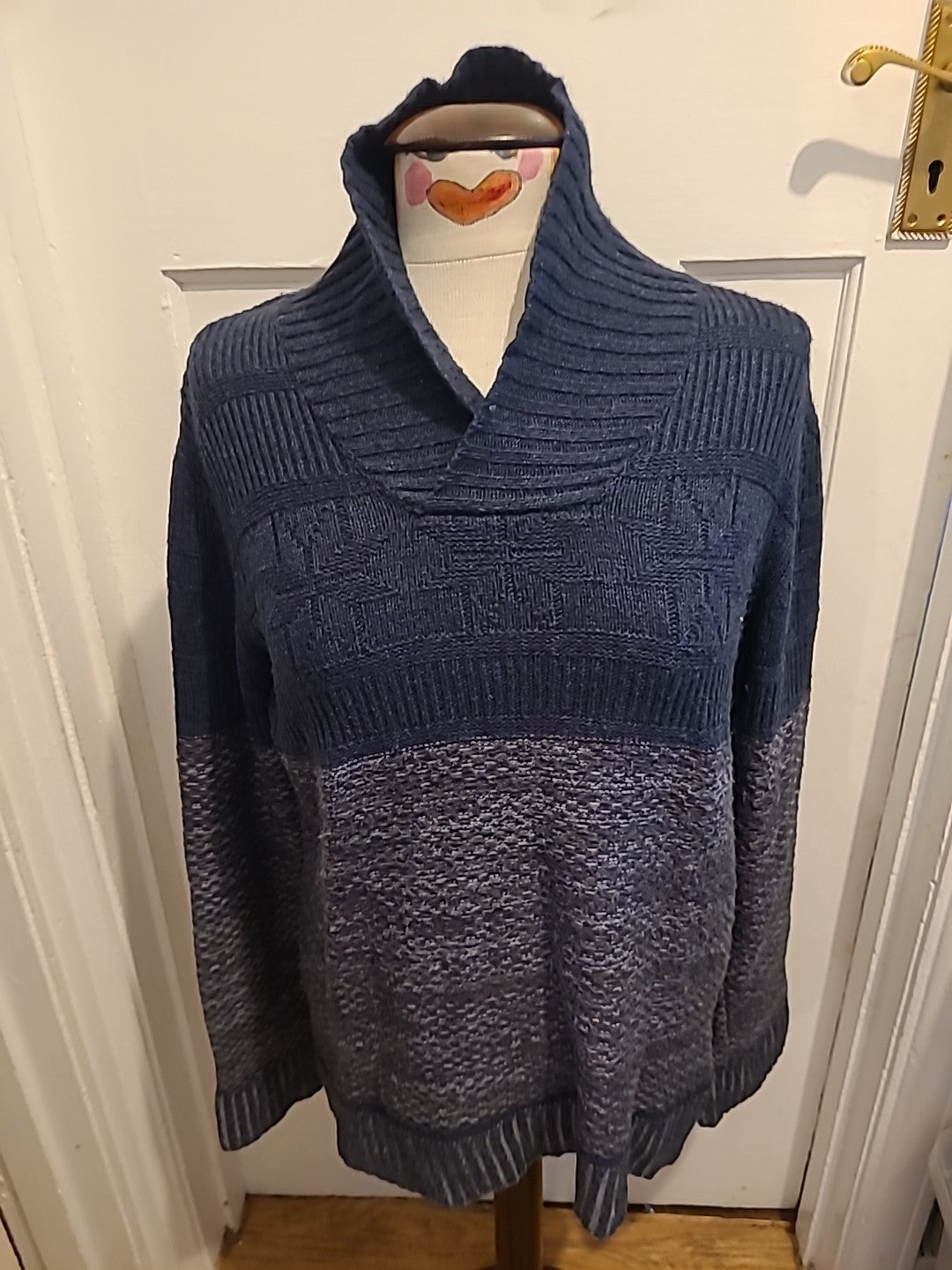Mens North Coast Size Small Navy/Grey High Neck Long Sleeved Jumper