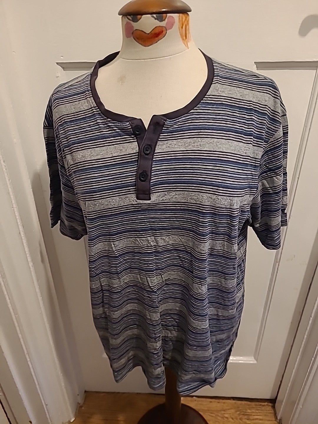 Mens George Size Large Grey Striped Short Sleeved Pyjama Top