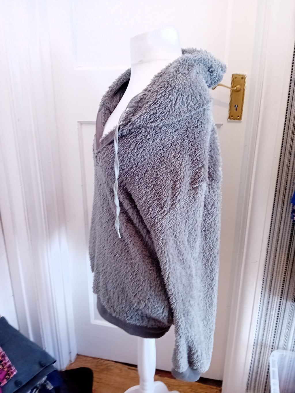 Large Grey Fluffy Long Sleeve Pyjama Top