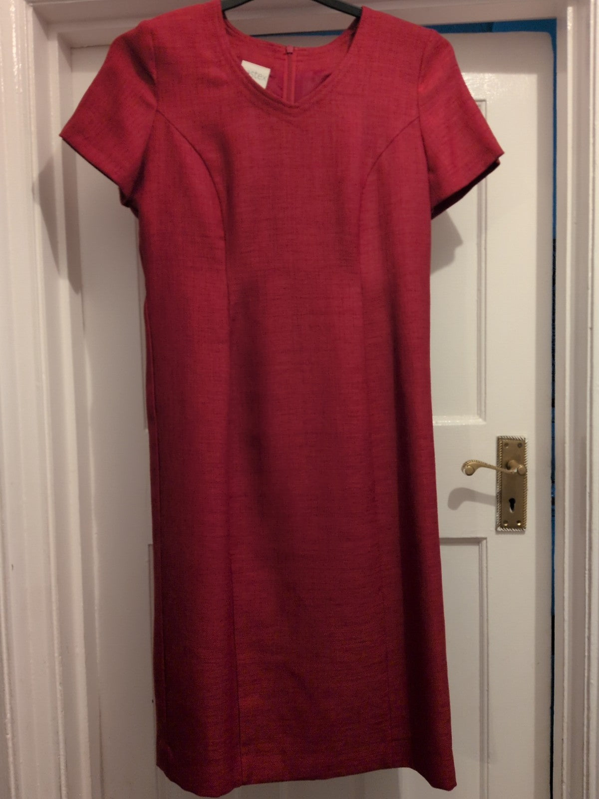Eastex 12 Cerise Pink Lined Short Sleeve Dress Midi-lomg
