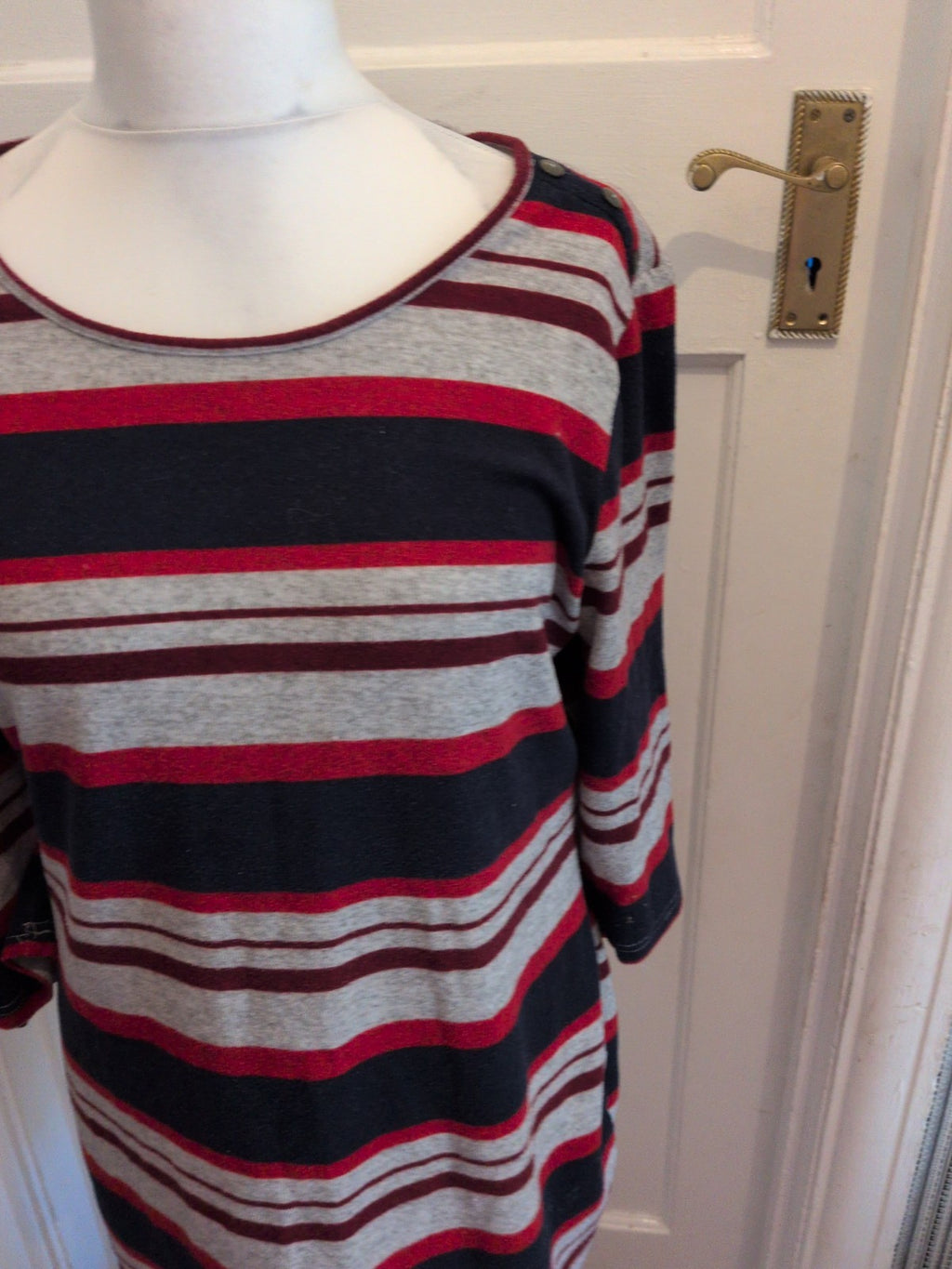 18 Red/Grey/Navy Stripe Half Sleeve Jumper