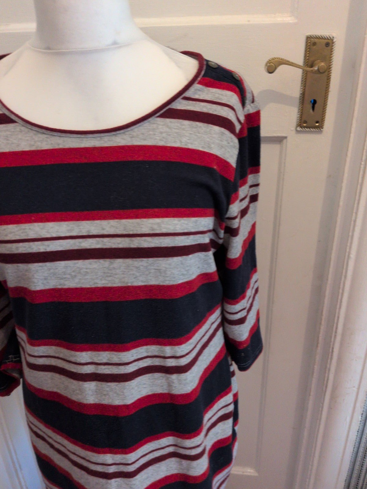 18 Red/Grey/Navy Stripe Half Sleeve Jumper