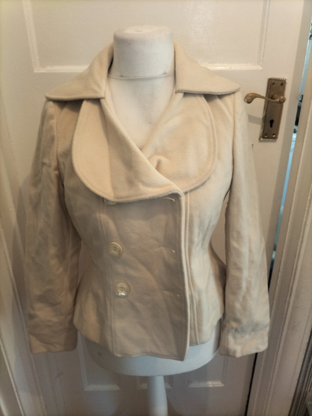 Ladies Louis Charles Size Small Cream Lined Wool Blend Jacket