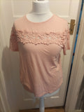 Ladies Size 12 Baby Pink Short Sleeved Lace Panel Top