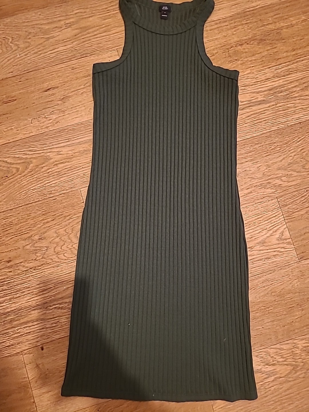 Ladies River Island Size 8 Dark Green Ribbed Pencil Dress Sleeveless