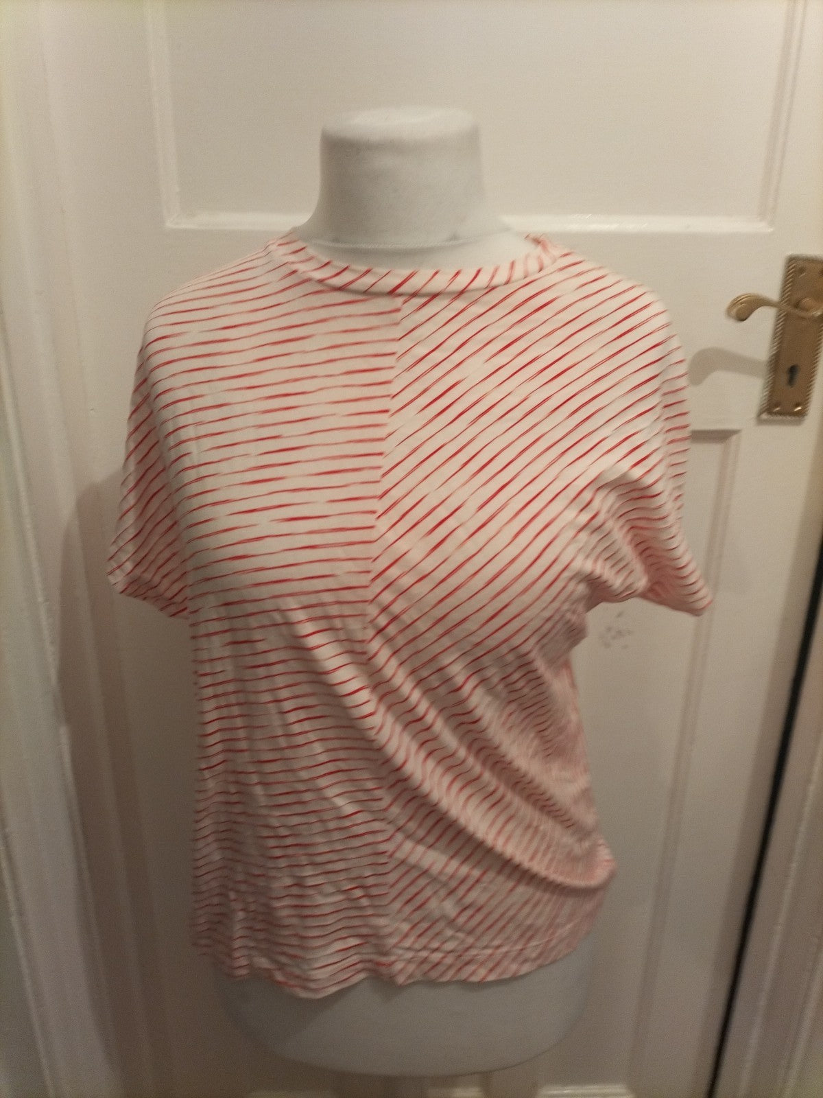 Ladies Tu Size 10 Red And White Striped Short Sleeved T-shirt