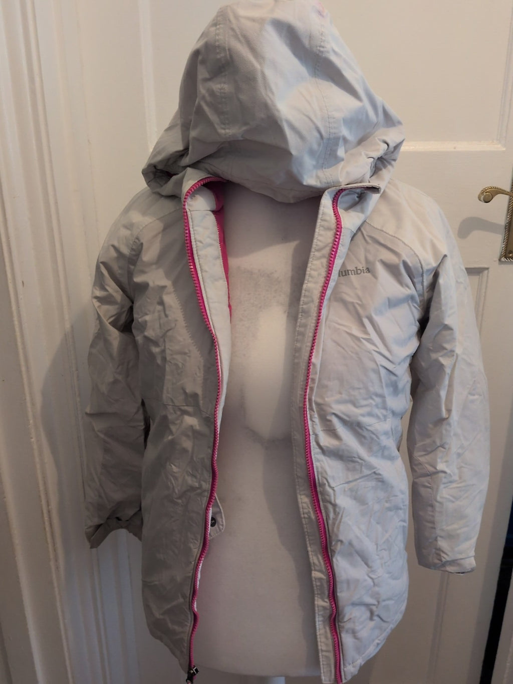Columbia 14-16 Off White And Pink Full Zip Jacket Coat