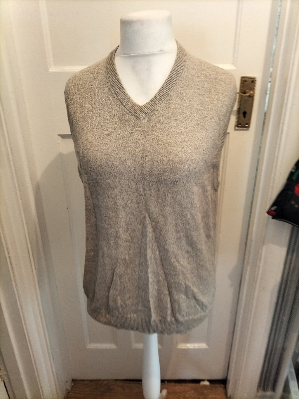 Mens Marks And Spencer Pure Cotton Size Medium Light Grey Sleeveless V-neck...
