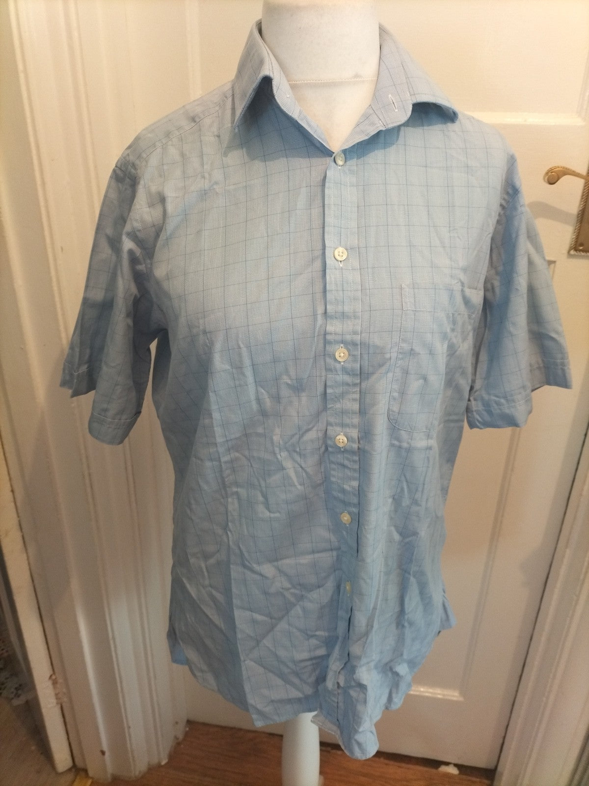 Mens Charles Tyrwhitt Size 15" Blue Check Short Sleeved Shirt