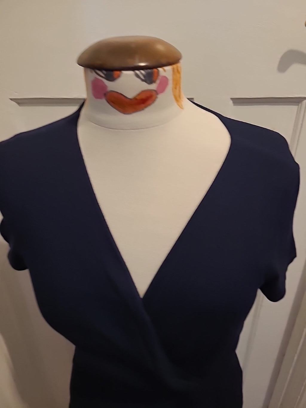 Ladies Kaliko Size 8 Navy Short Sleeved Detailed Blouse