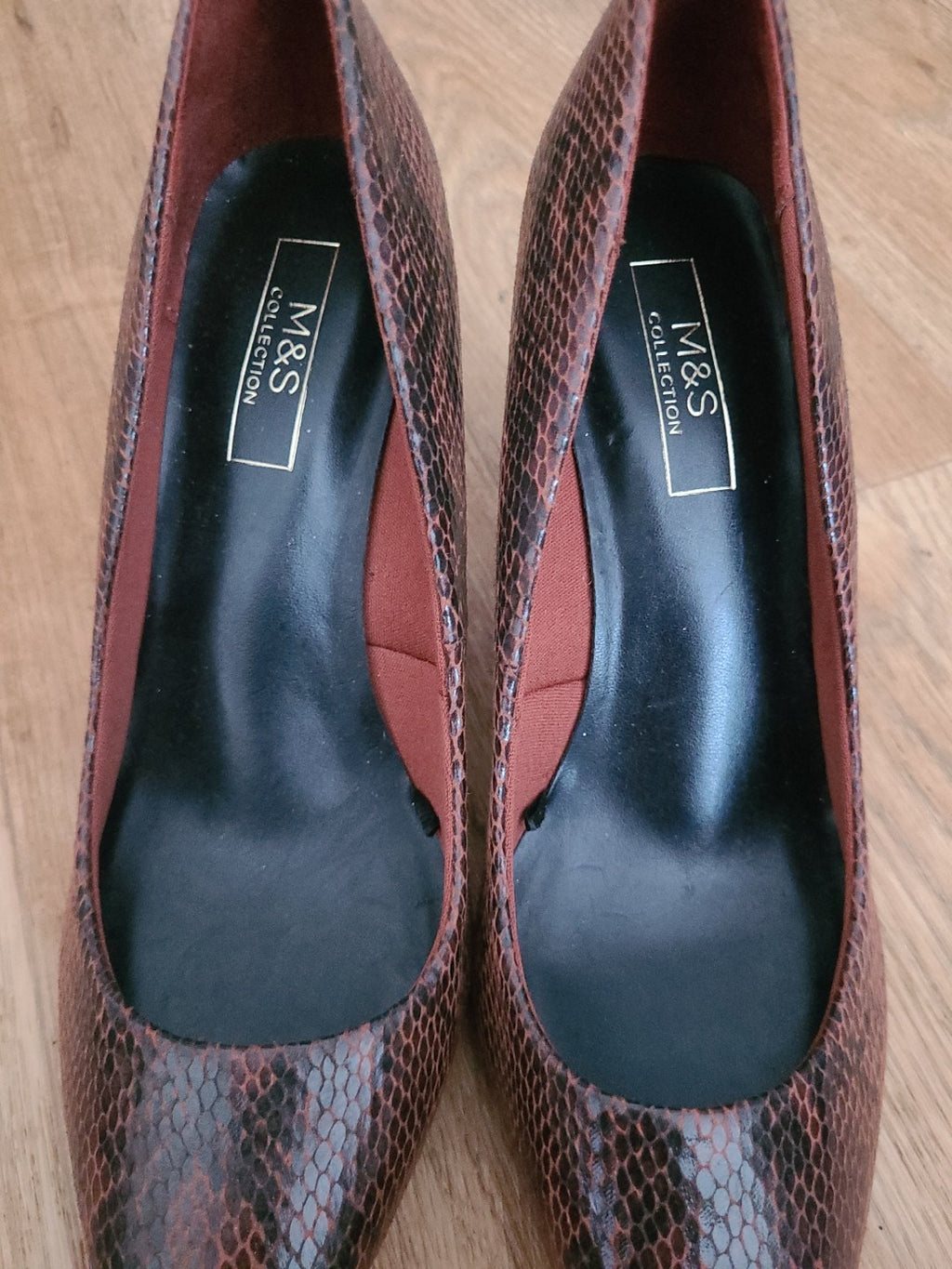 Ladies Marks And Spencer Size Uk 6 Brown Crocodile Skin Patterned Heels