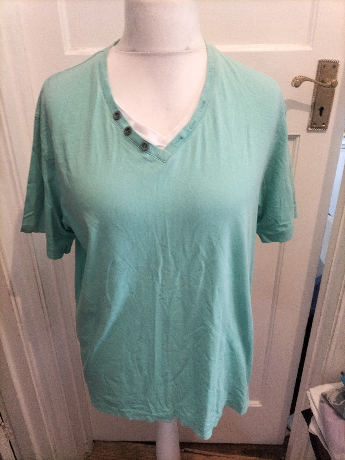 F&F Large Aqua Blue V Neck Short Sleeve T-shirt