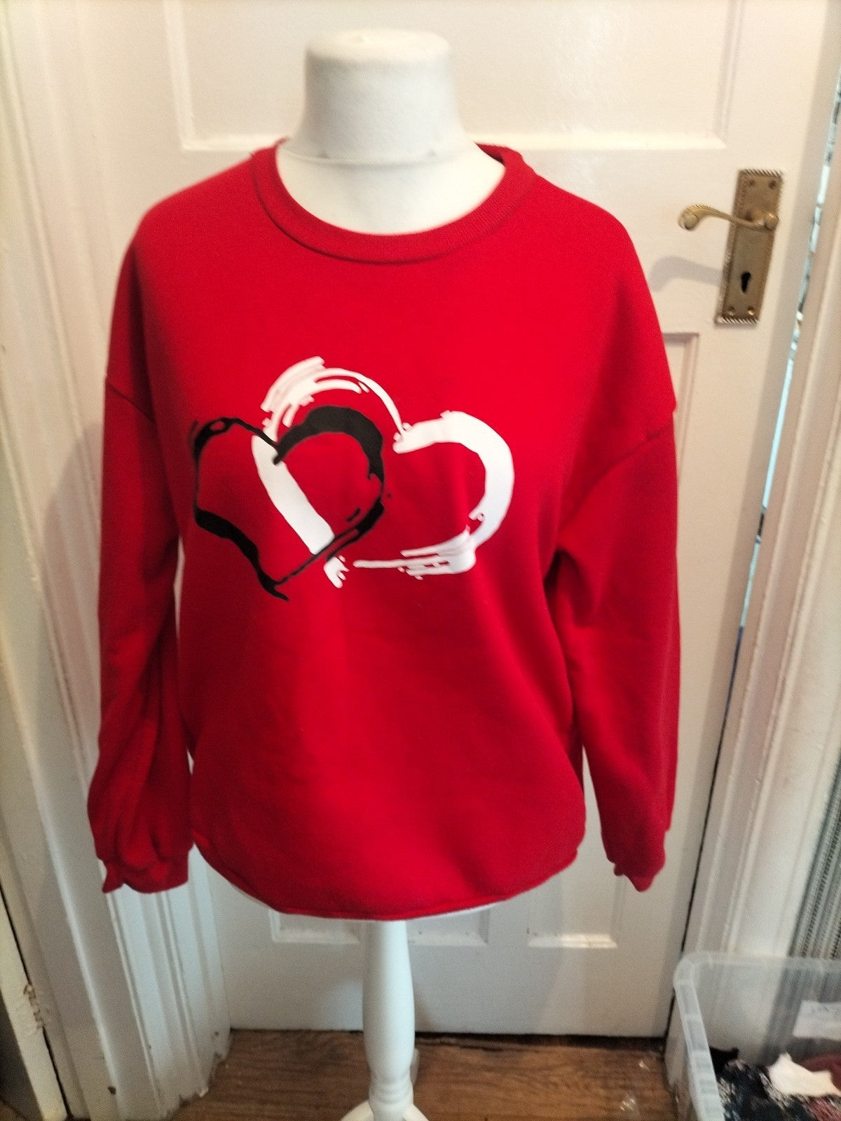 Ladies Large Red Love heart Print Pullover Jumper