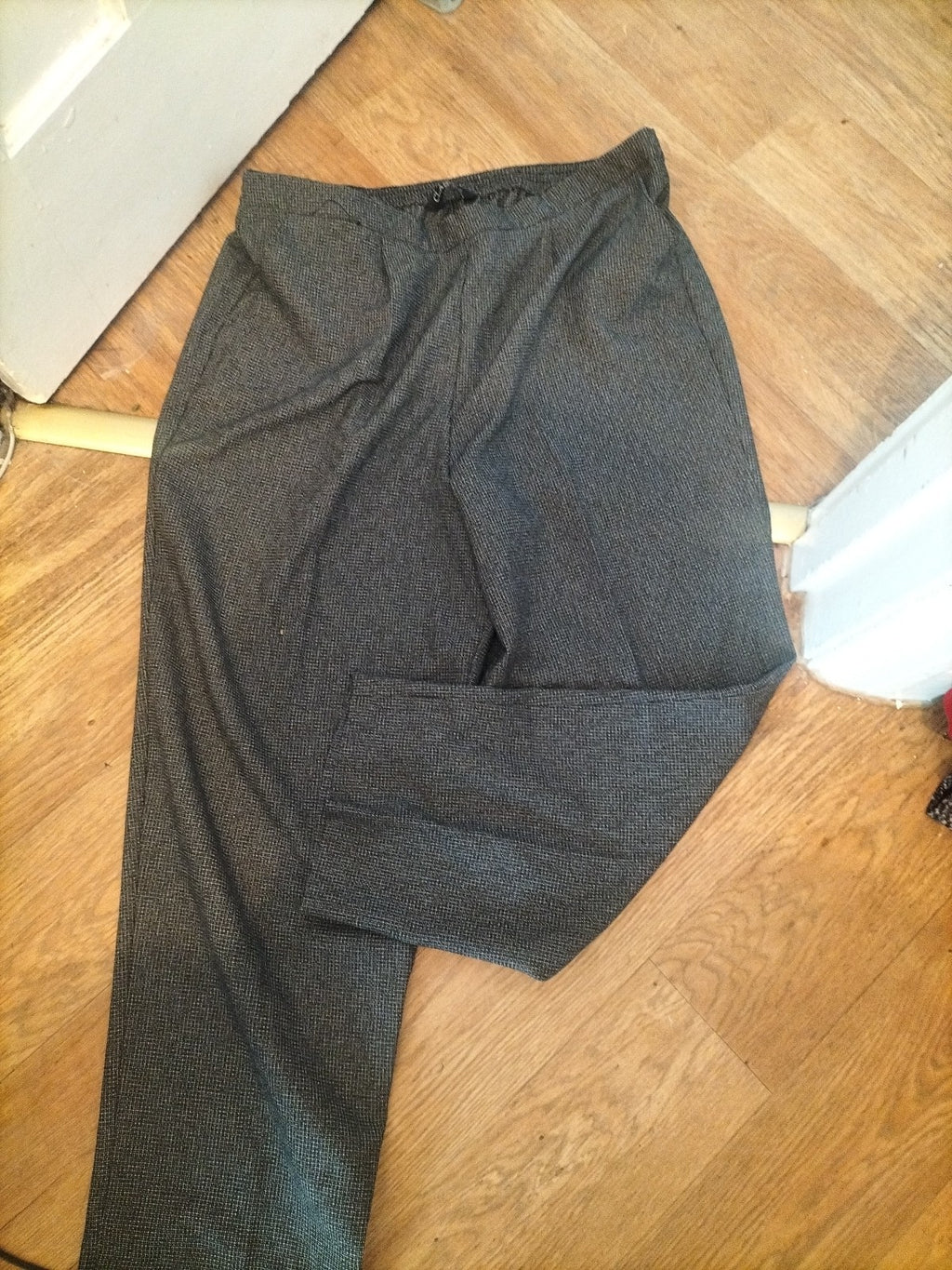 Classic 20 Black And White Fleck Straight Leg Trousers Elasticated
