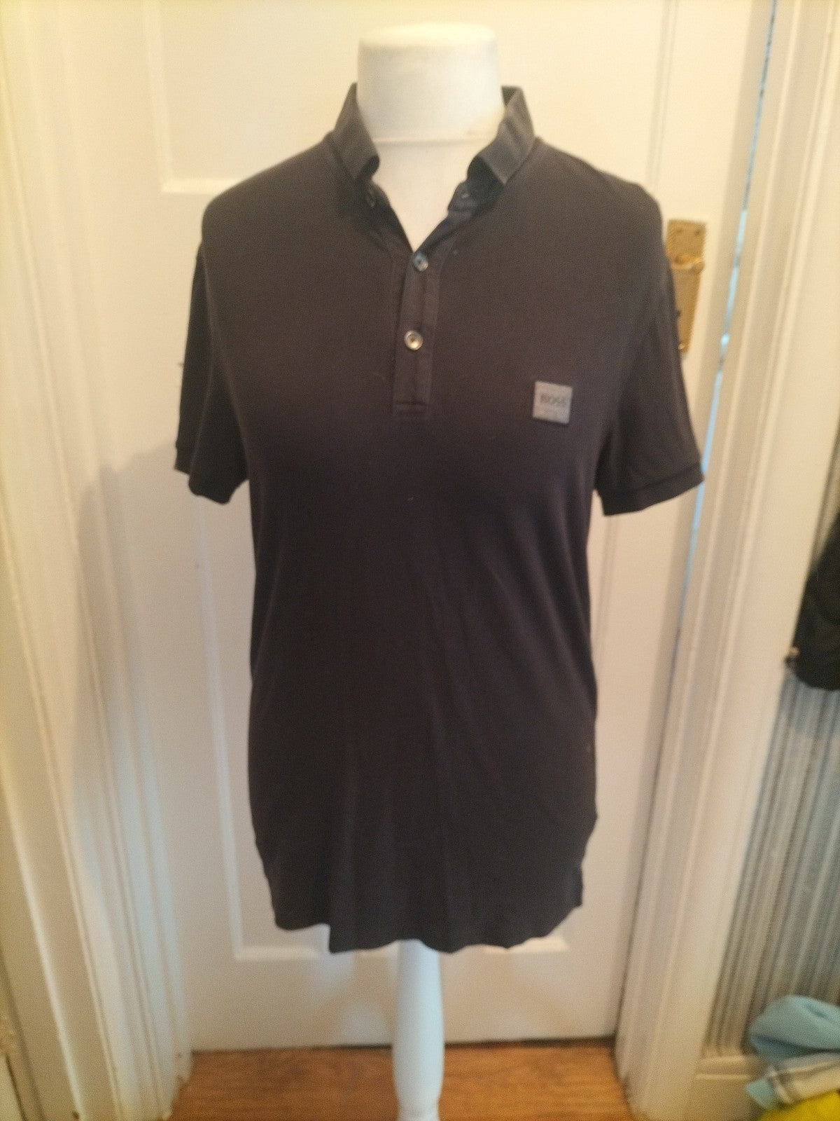 Mens Hugo Boss Size M Slim Fit Navy Polo Short Sleeve