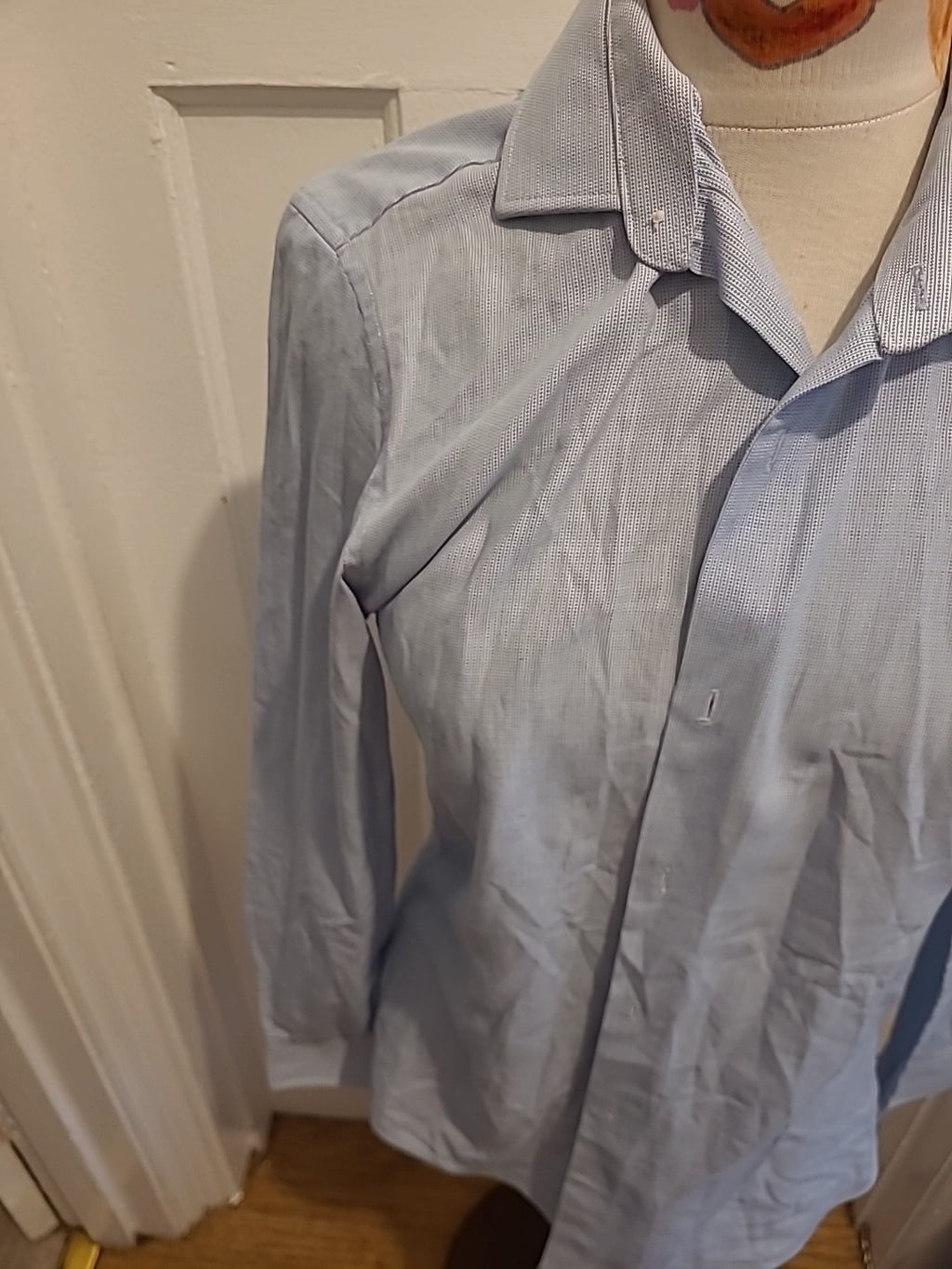 Mens Next Size 15" Pale Blue Detailed Slim Fit Long Sleeved Shirt