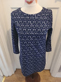 Ladies Vero Moda Size 8 Navy Blue White Long Sleeved Dress