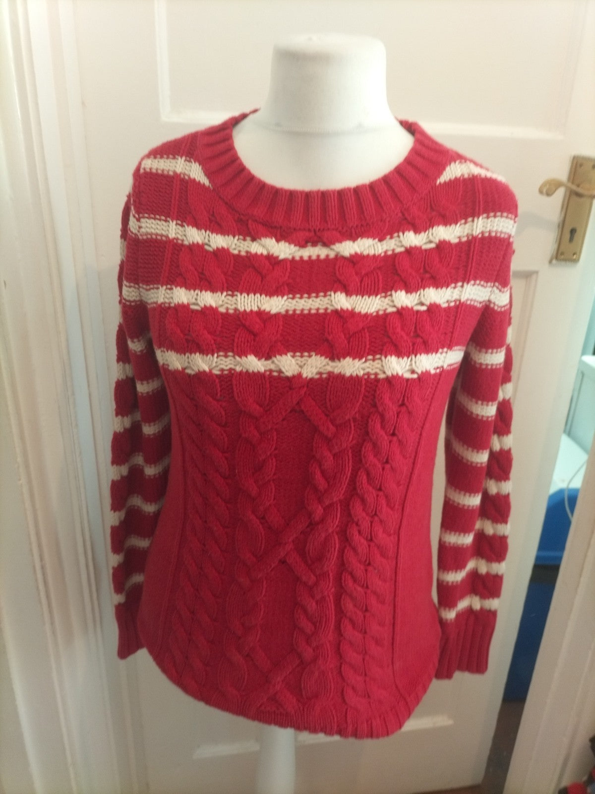 Next 10 Red And White Knit Long Sleeve Jumper
