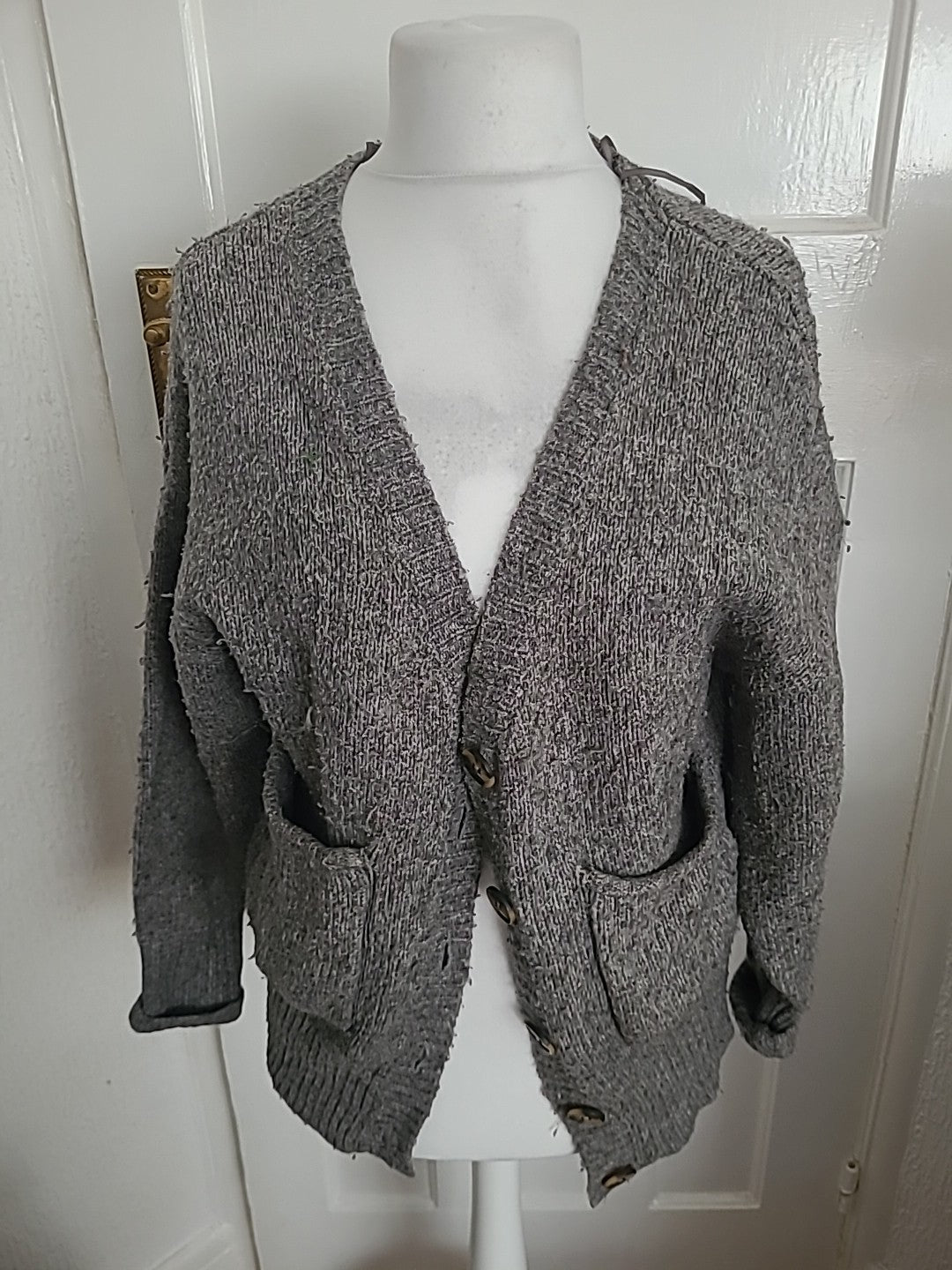 Ladies Zara Knit Size Small Grey Cardigan With Wool