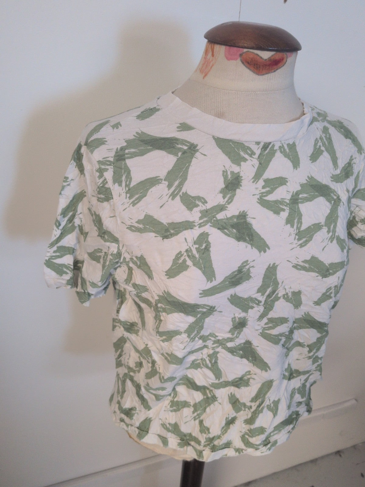 Ladies Primark Size Small Green And White Short Sleeve T-shirt