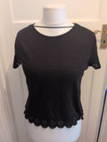 Primark 12 Black Floral Patterned Holey Short Sleeved Blouse