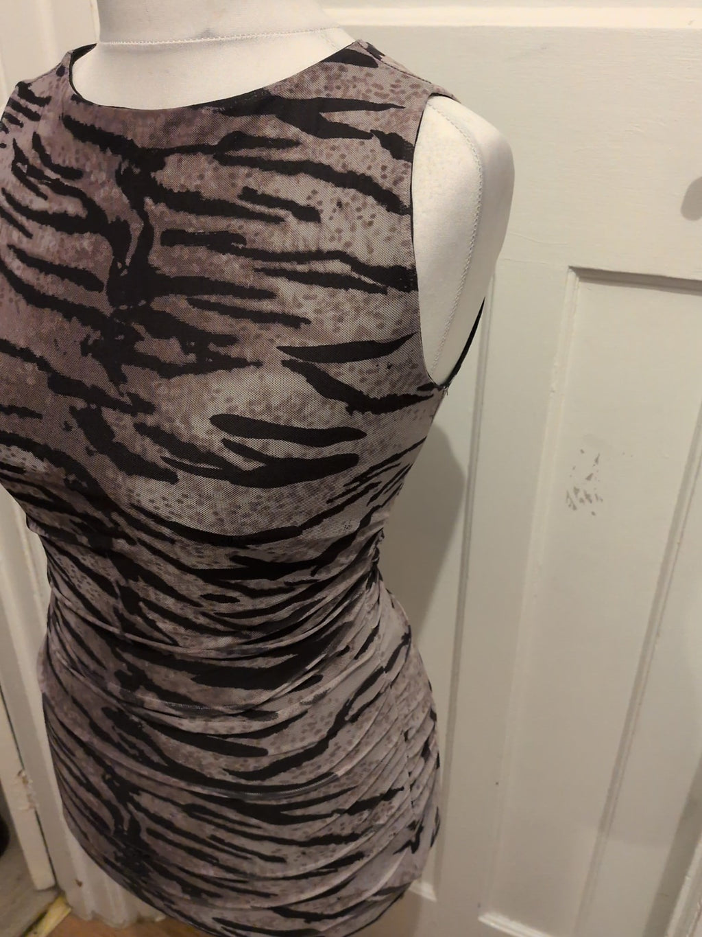 Shein Medium Multi Zebra Print Lined Ruched Sleeveless Dress