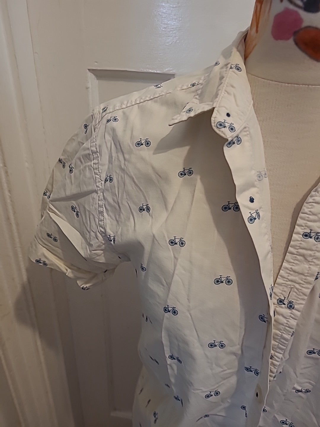 Mens Primark Size Small White Bike Design Short Sleeved Shirt