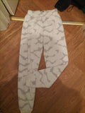 Ladies Primark Size 6-8 White And Grey Fluffy Elasticated Pyjama Bottoms